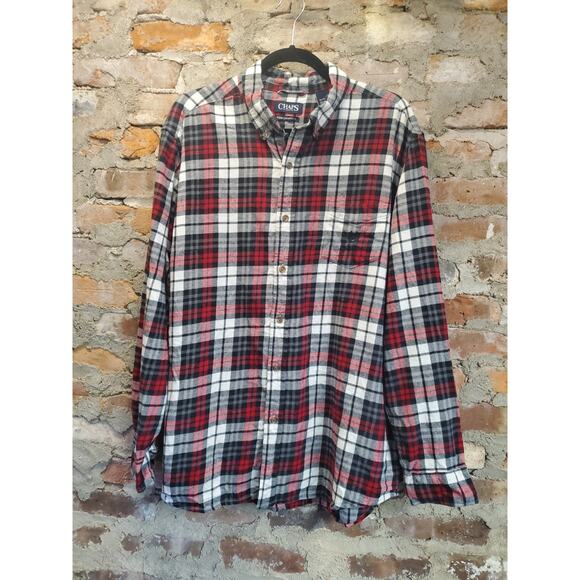 Chaps Other - Chaps Mens Sz XL Performance Flannel Shirt Red Black Plaid Button Long Sleeve T